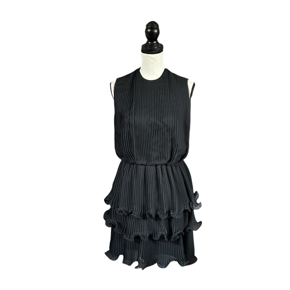 SALE VTG 60s Jack Bryan by Dupuis Black Pleated Chiffon Ruffle Cocktail Dress XS
